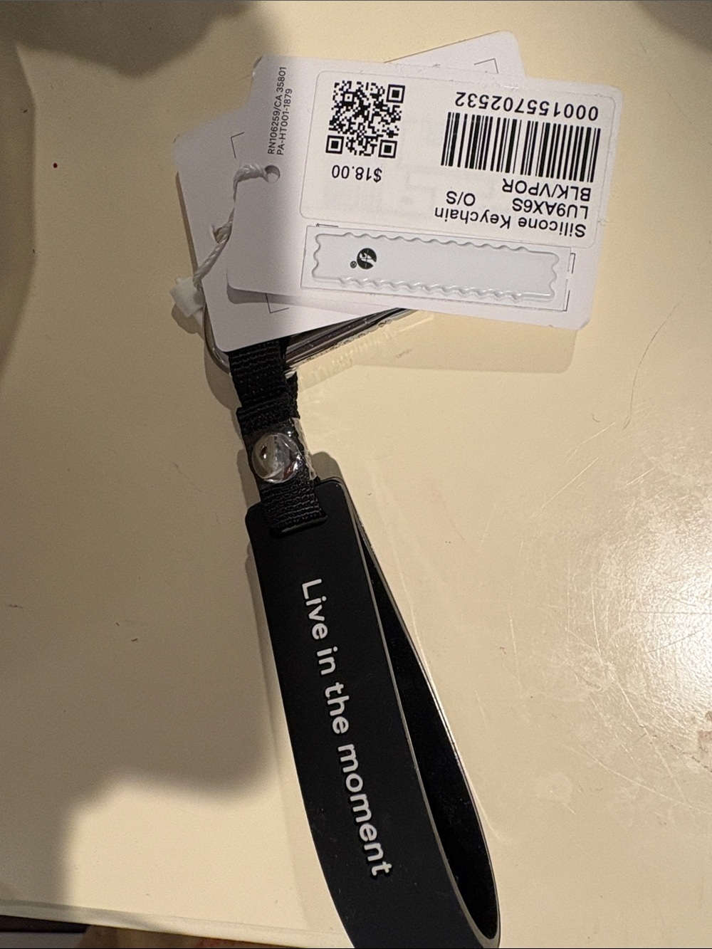 lululemon athletica Black Silicone 'Live in the moment' Key Wrist Strap